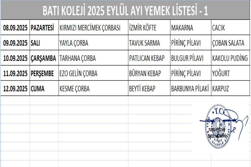EYLÜL AYI (2025) YEMEK LİSTESİ-1
